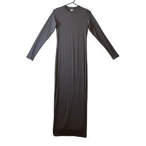 SKIMS Fits Everybody Crew Neck Long‎ Sleeve Dress Size Large Dark Gray